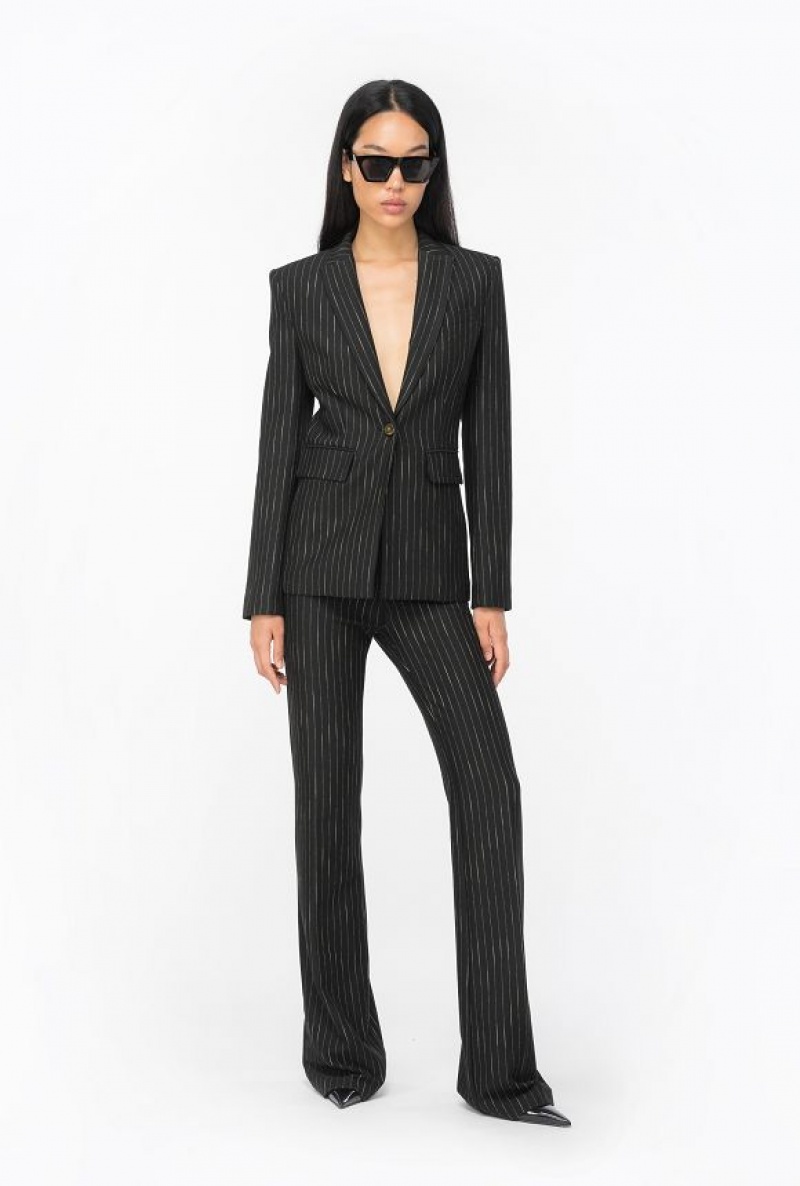 Pinko Flared Pinstriped Trousers BLACK/BEIGE | SN-PKO33982