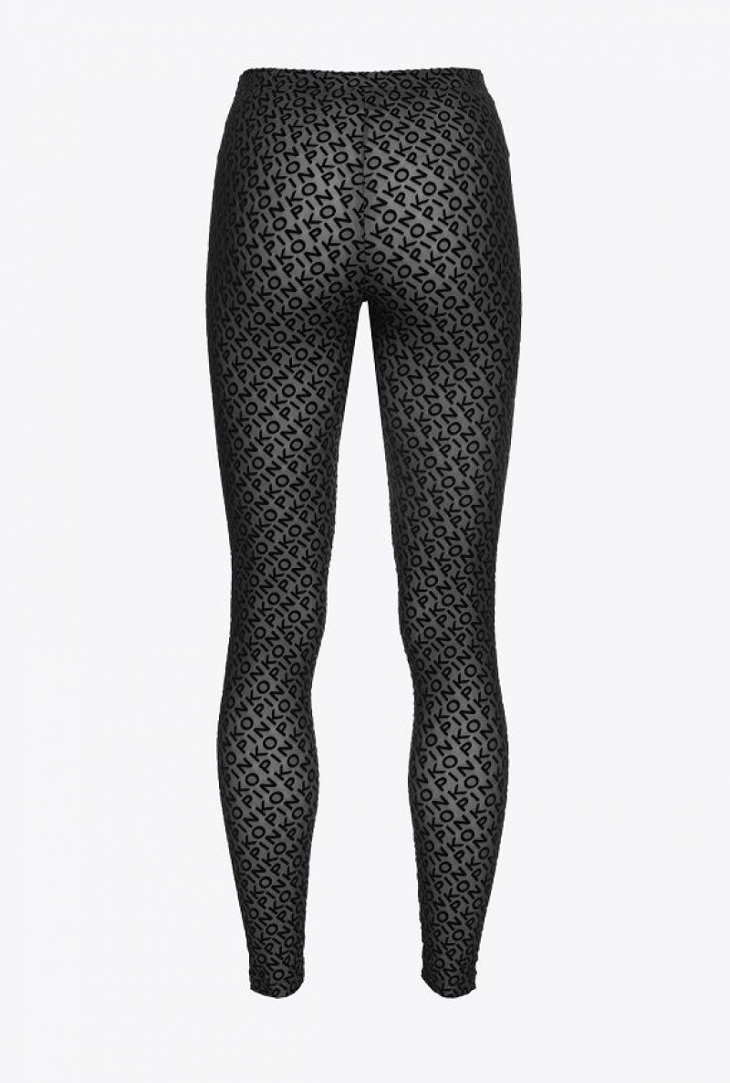 Pinko Flocked-logo Leggings LIMO BLACK | SN-PKO33734