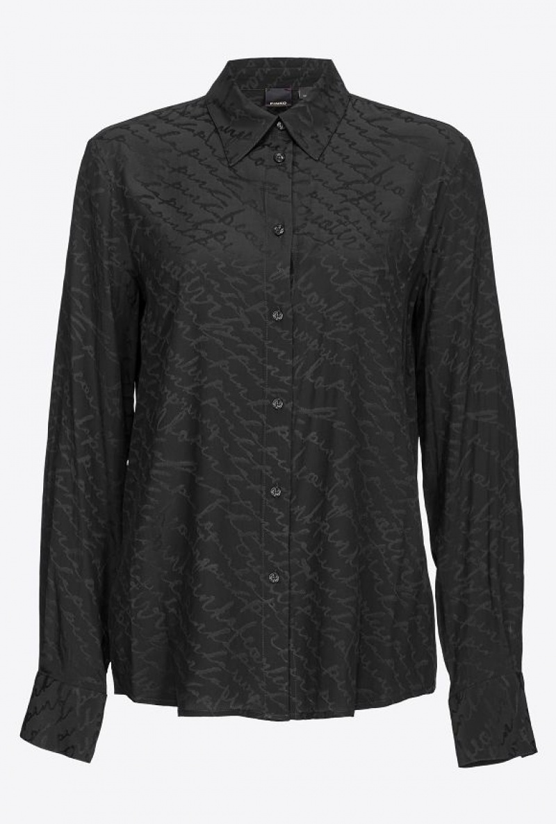 Pinko Flowing Jacquard Logo Shirt LIMO BLACK | SN-PKO33139