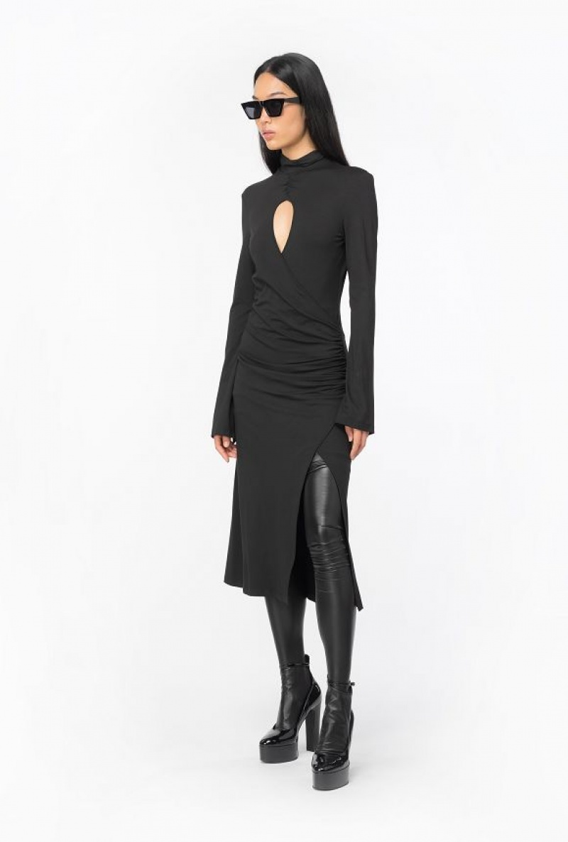 Pinko Flowing Jersey Midi Dress LIMO BLACK | SN-PKO33115