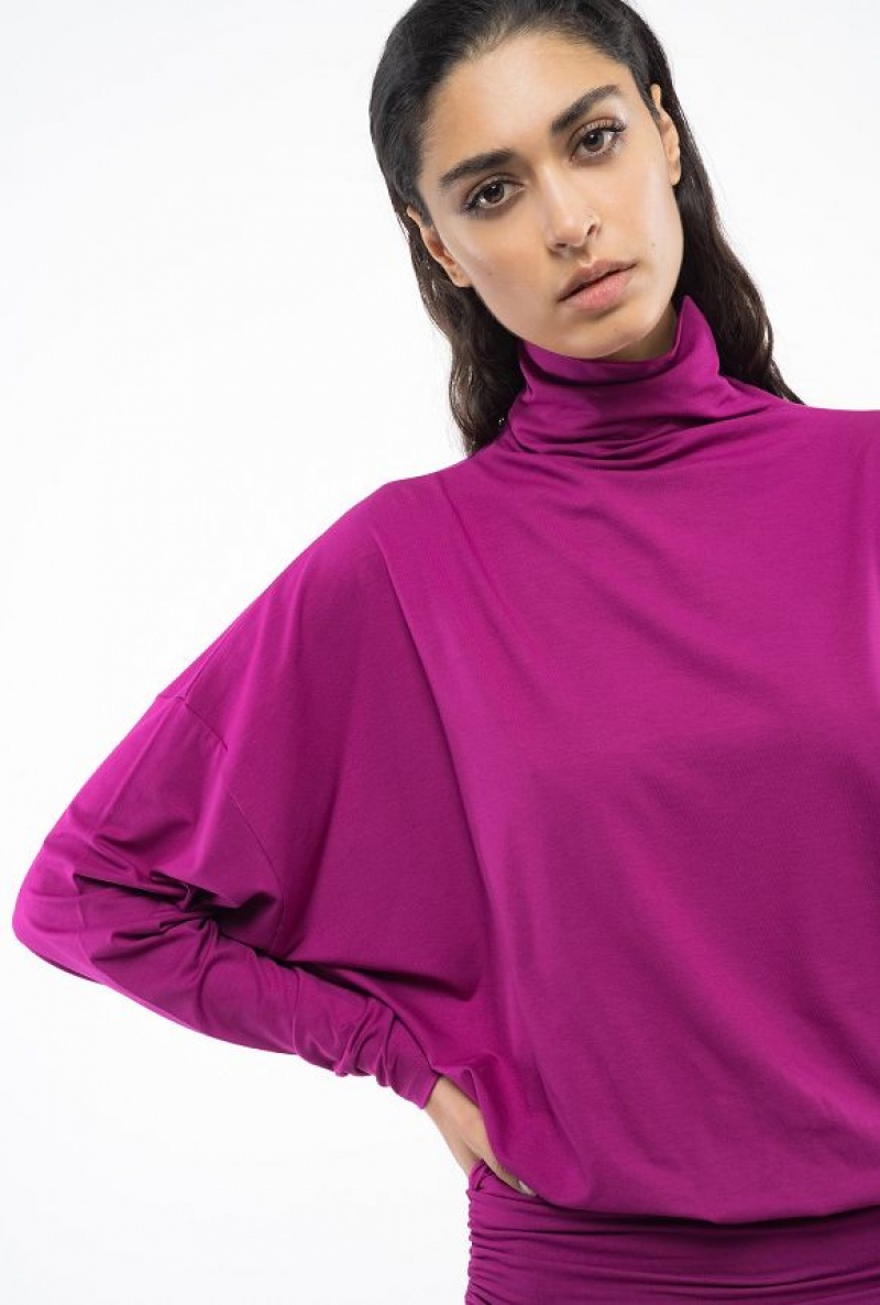 Pinko Flowing Jersey Turtleneck Mini Dress BOUGAINVILLEA PURPLE | SN-PKO33041