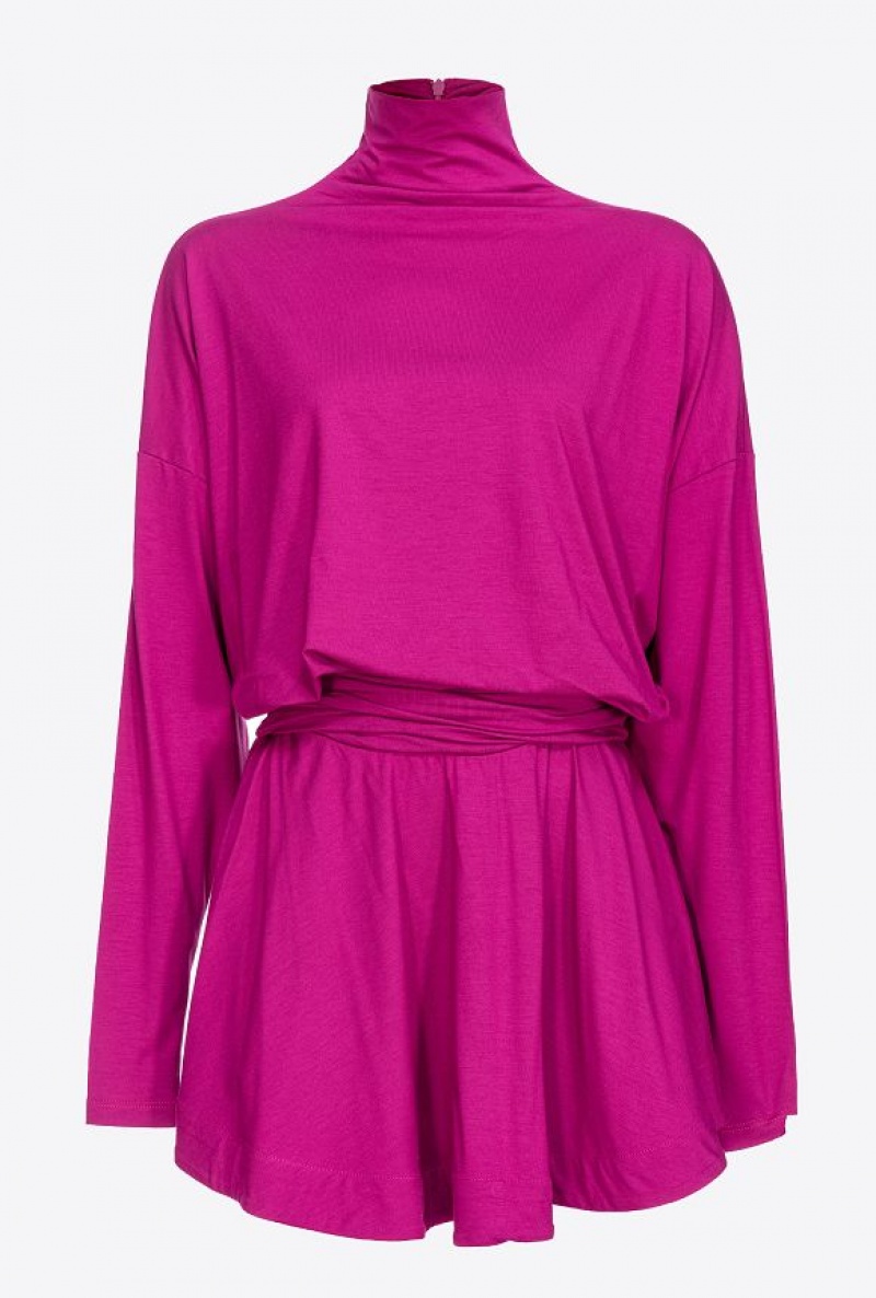 Pinko Flowing Jersey Turtleneck Mini Dress BOUGAINVILLEA PURPLE | SN-PKO33041