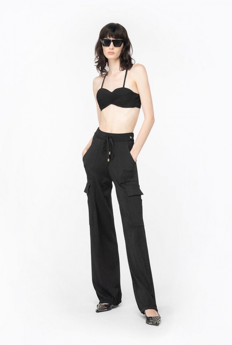 Pinko Flowing Light Lurex Cargo Trousers LIMO BLACK | SN-PKO33731