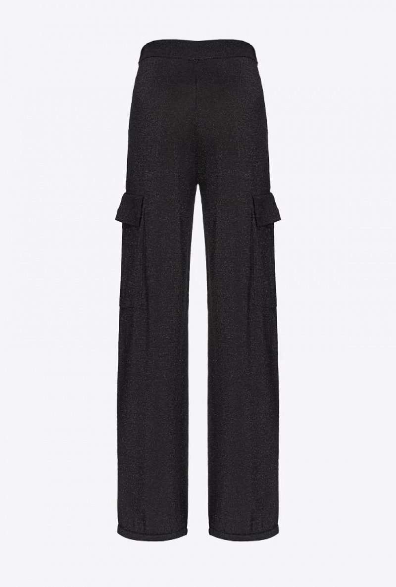 Pinko Flowing Light Lurex Cargo Trousers LIMO BLACK | SN-PKO33731