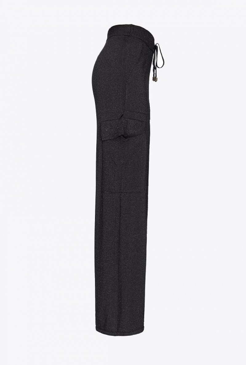 Pinko Flowing Light Lurex Cargo Trousers LIMO BLACK | SN-PKO33731