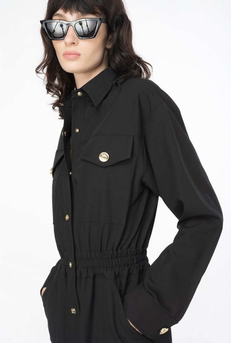 Pinko Flowing Mini Shirt Dress LIMO BLACK | SN-PKO33073