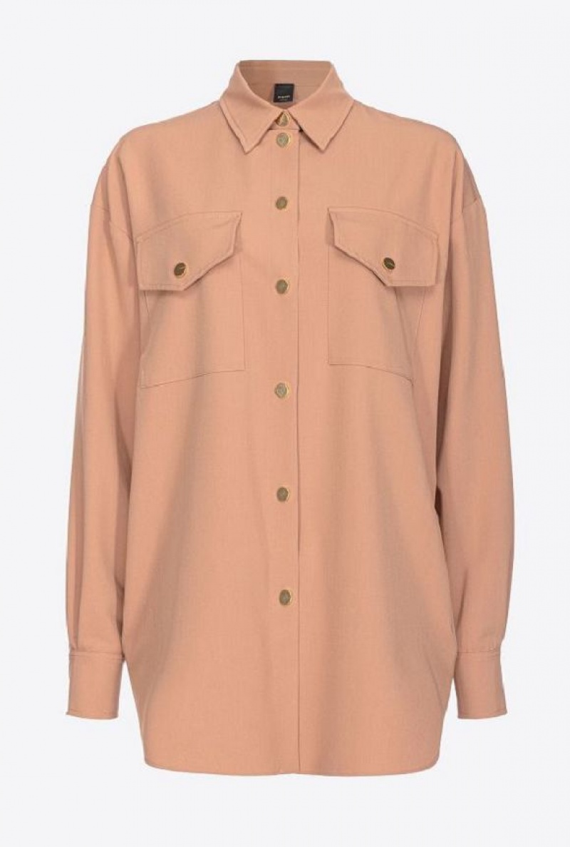 Pinko Flowing Shirt With Small Pockets DARK LATTE | SN-PKO33893