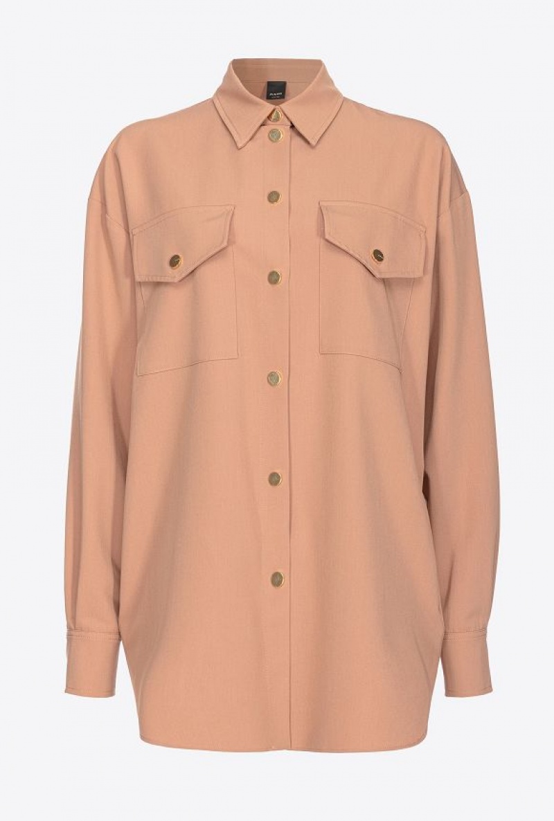 Pinko Flowing Shirt With Small Pockets DARK LATTE | SN-PKO33164