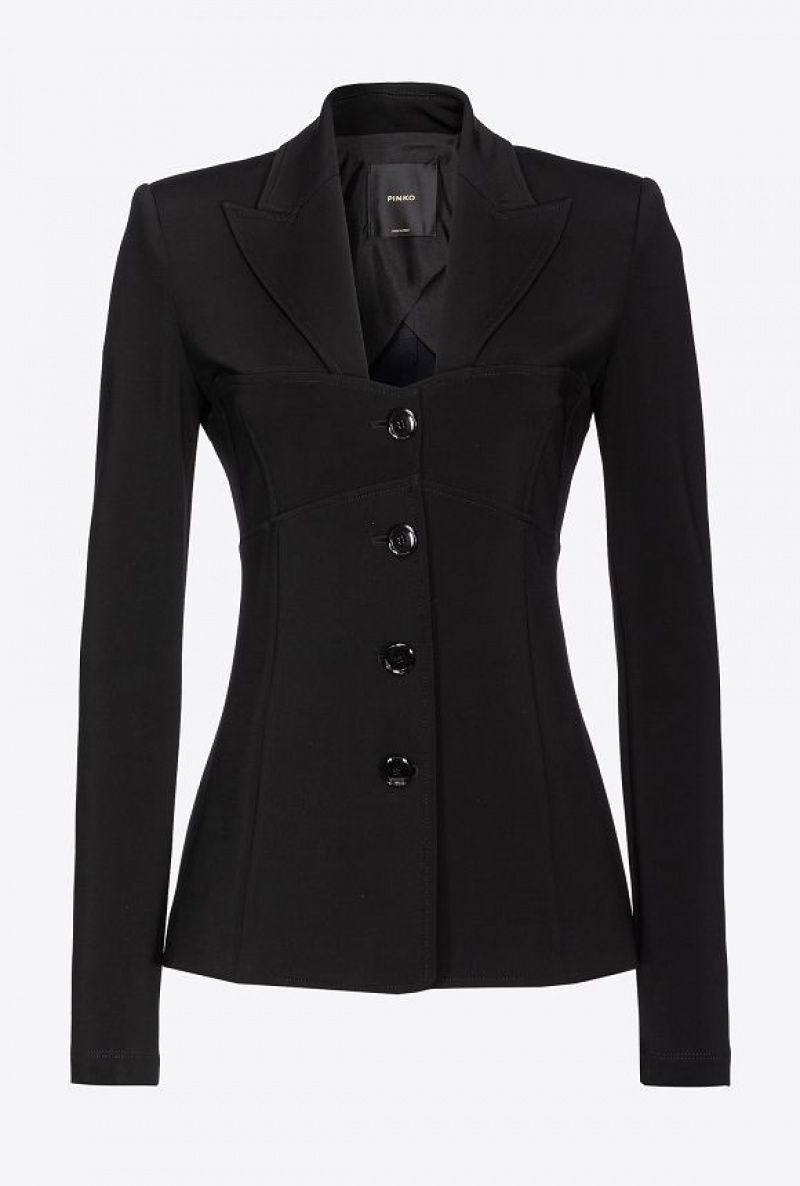 Pinko Flowing Technical Fabric Blazer With Topstitching LIMO BLACK | SN-PKO33977