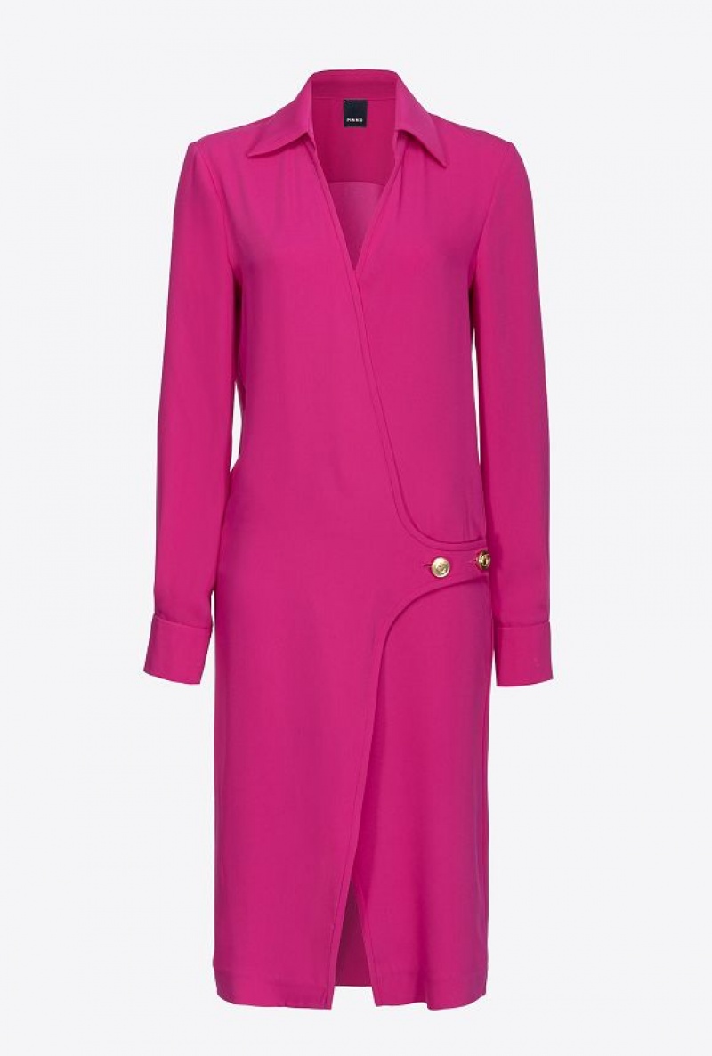 Pinko Flowing Twill Wrap Dress BOUGAINVILLEA PURPLE | SN-PKO33071