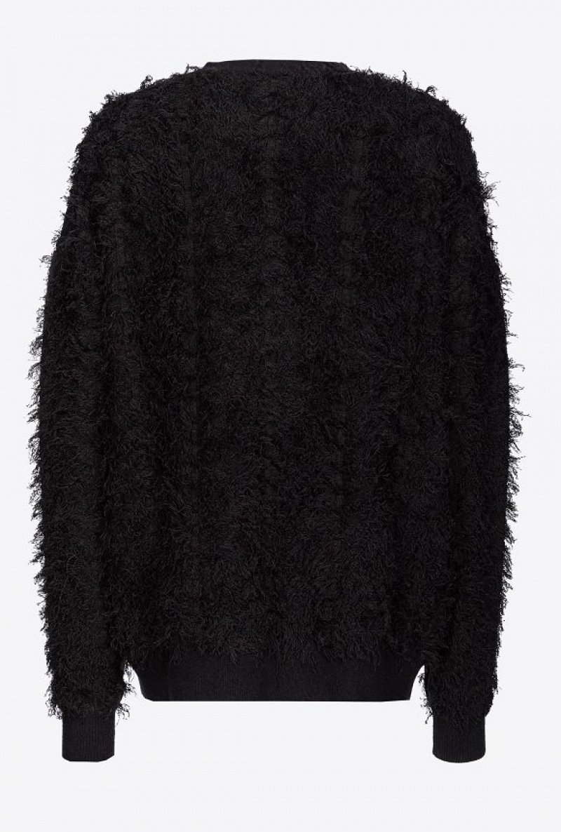 Pinko Fluffy Fray-effect Cardigan LIMO BLACK | SN-PKO33564