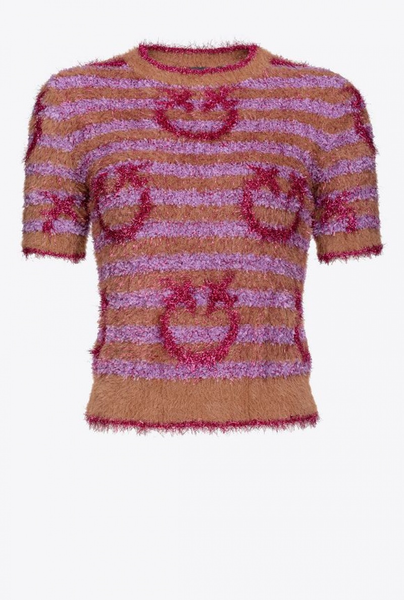 Pinko Fringed Lurex Sweater CAMEL/LILAC/FUSCHIA | SN-PKO33568