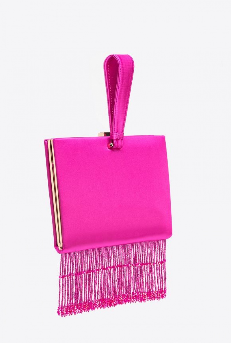 Pinko Fringed Satin Handbag BOURGAINVILLIA PURPLE-SHINY GOLD | SN-PKO32844