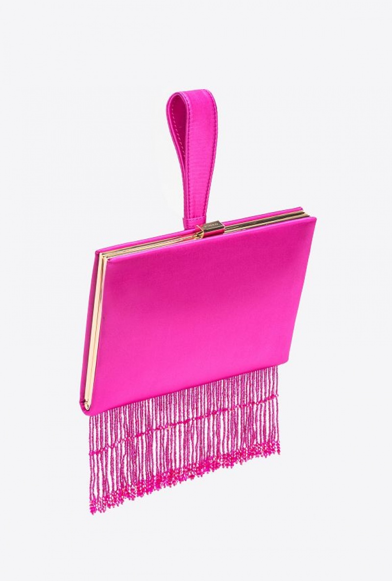 Pinko Fringed Satin Handbag BOURGAINVILLIA PURPLE-SHINY GOLD | SN-PKO32844