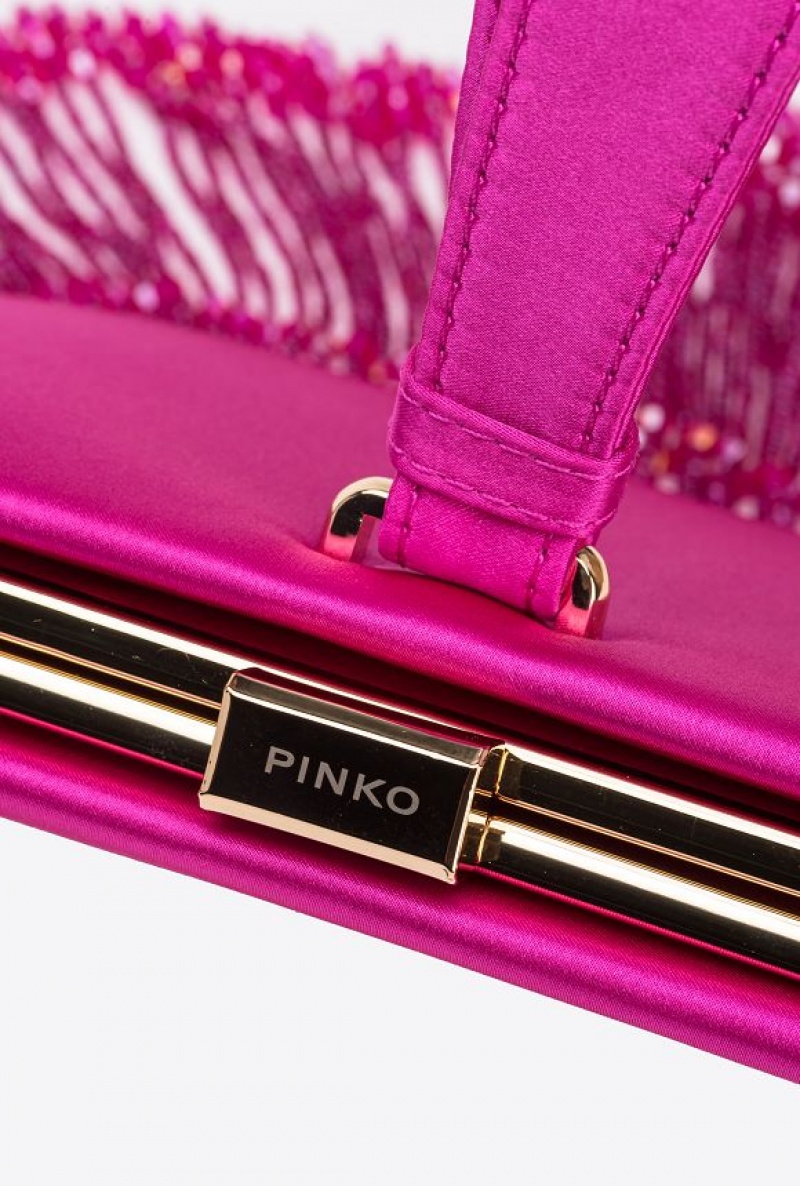 Pinko Fringed Satin Handbag BOURGAINVILLIA PURPLE-SHINY GOLD | SN-PKO32844