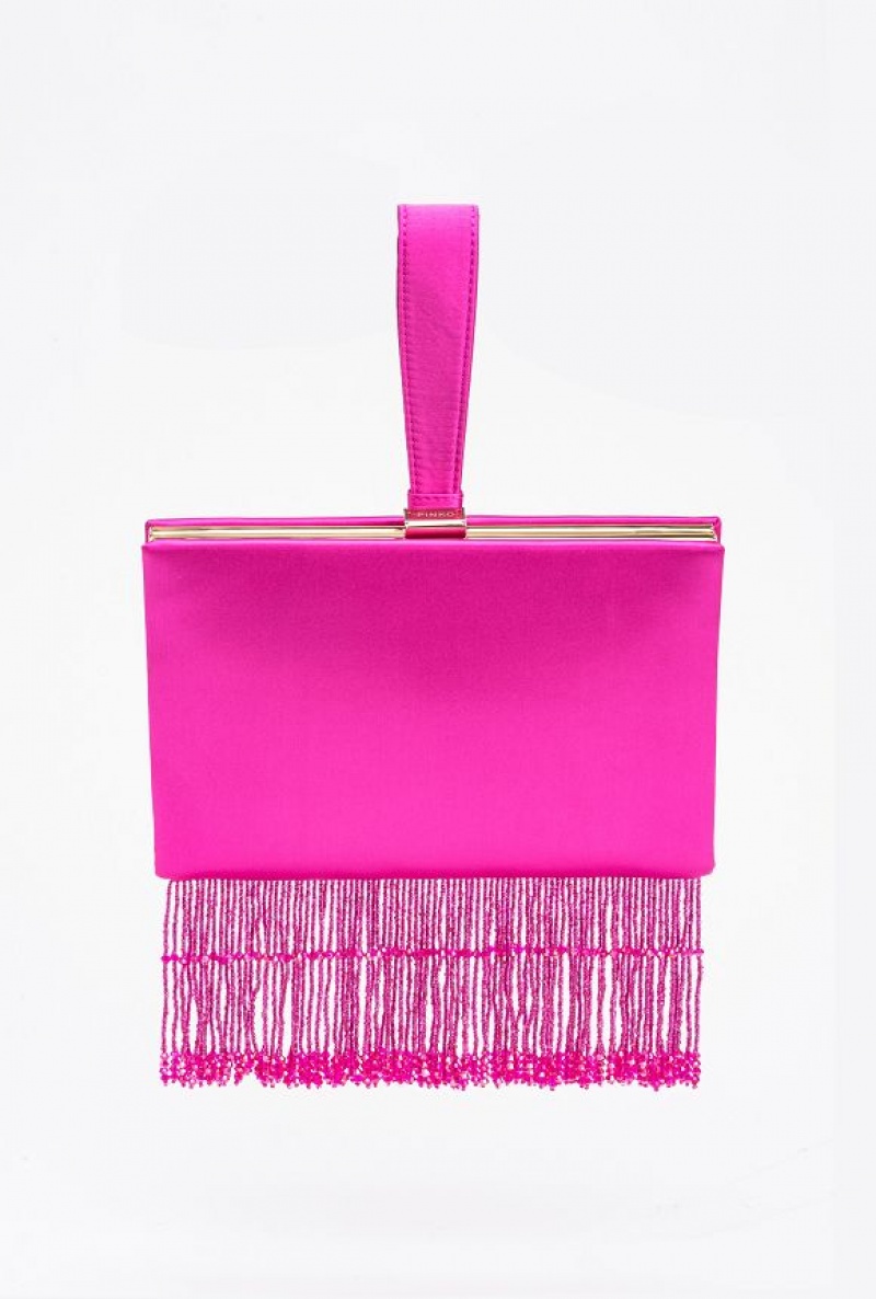 Pinko Fringed Satin Handbag BOURGAINVILLIA PURPLE-SHINY GOLD | SN-PKO32844