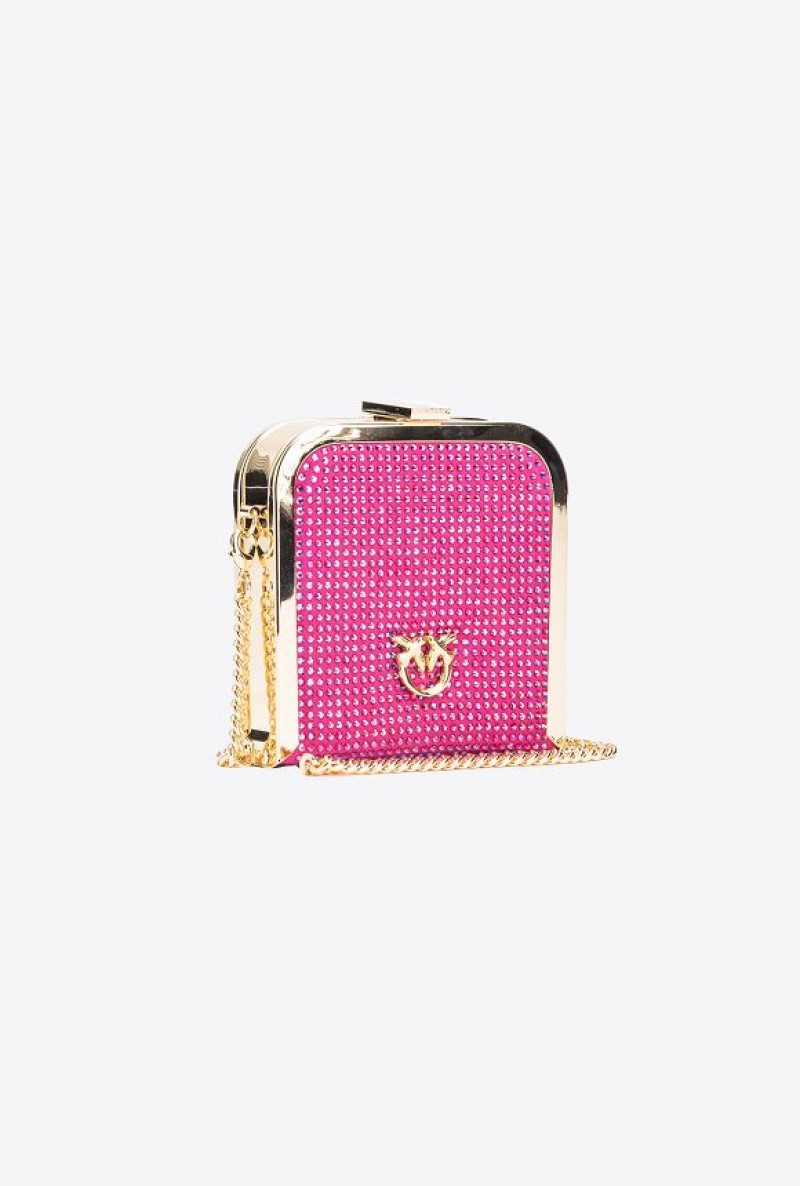 Pinko Fully Rhinestoned Box Clutch BOURGAINVILLIA PURPLE-SHINY GOLD | SN-PKO32842