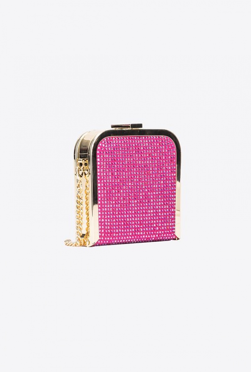 Pinko Fully Rhinestoned Box Clutch BOURGAINVILLIA PURPLE-SHINY GOLD | SN-PKO32898