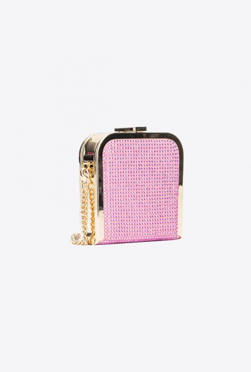 Pinko Fully Rhinestoned Box Clutch ORCHID BUNCH-SHINY GOLD | SN-PKO32841