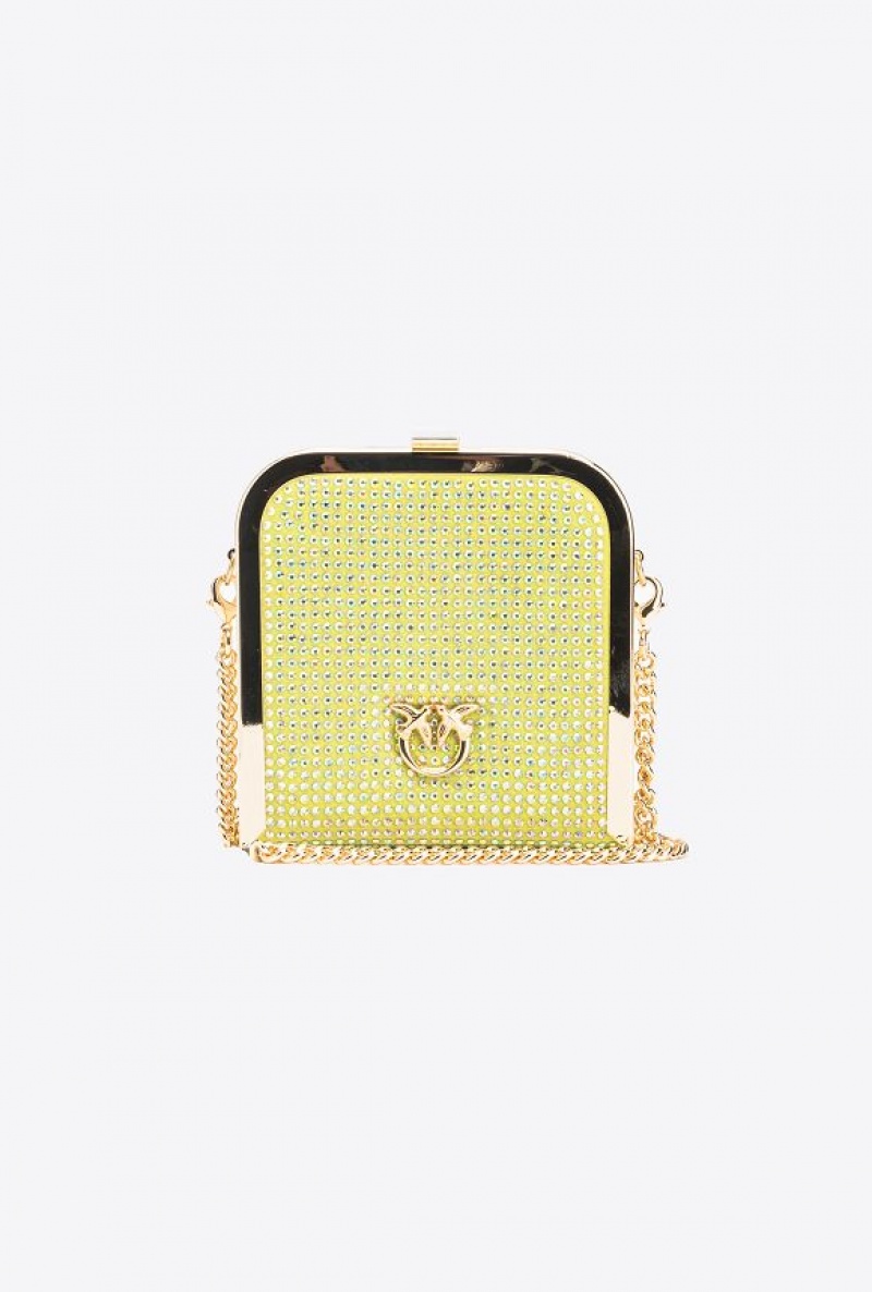 Pinko Fully Rhinestoned Box Clutch YELLOW LIME-SHINY GOLD | SN-PKO32425