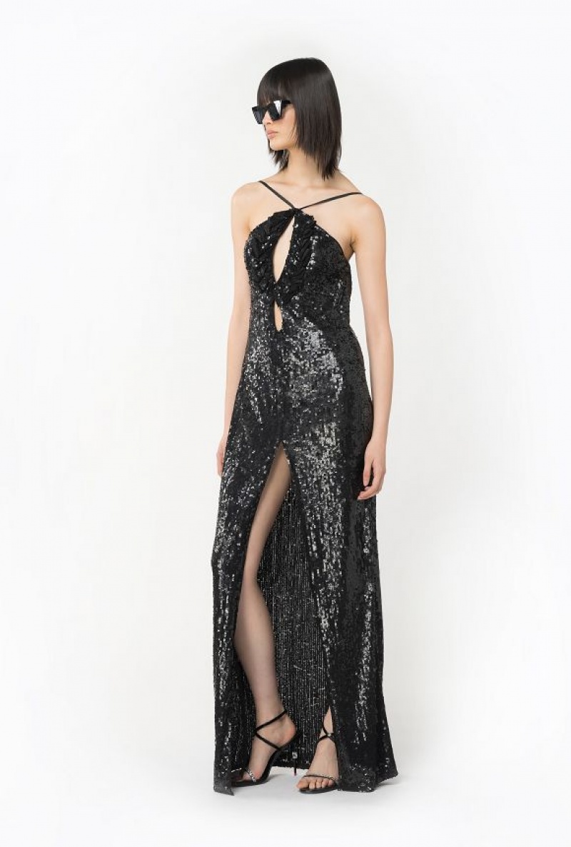 Pinko Fully Sequinned Dress With Ruching LIMO BLACK | SN-PKO33096