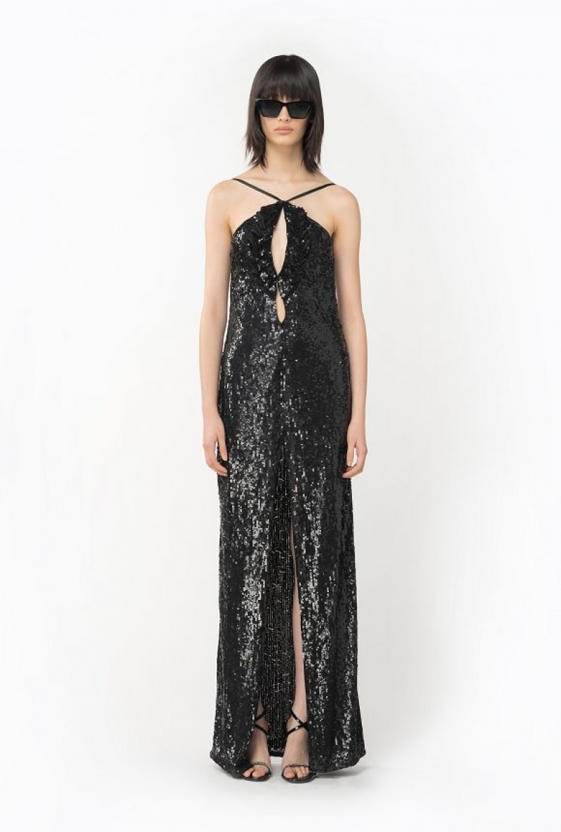 Pinko Fully Sequinned Dress With Ruching LIMO BLACK | SN-PKO33096