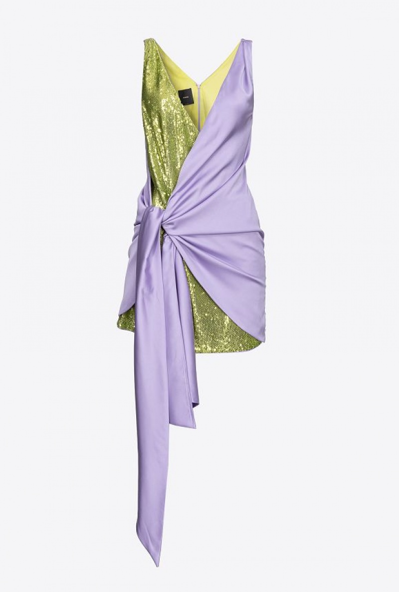 Pinko Fully Sequinned Satin Mini Dress LILAC/GREEN | SN-PKO33031