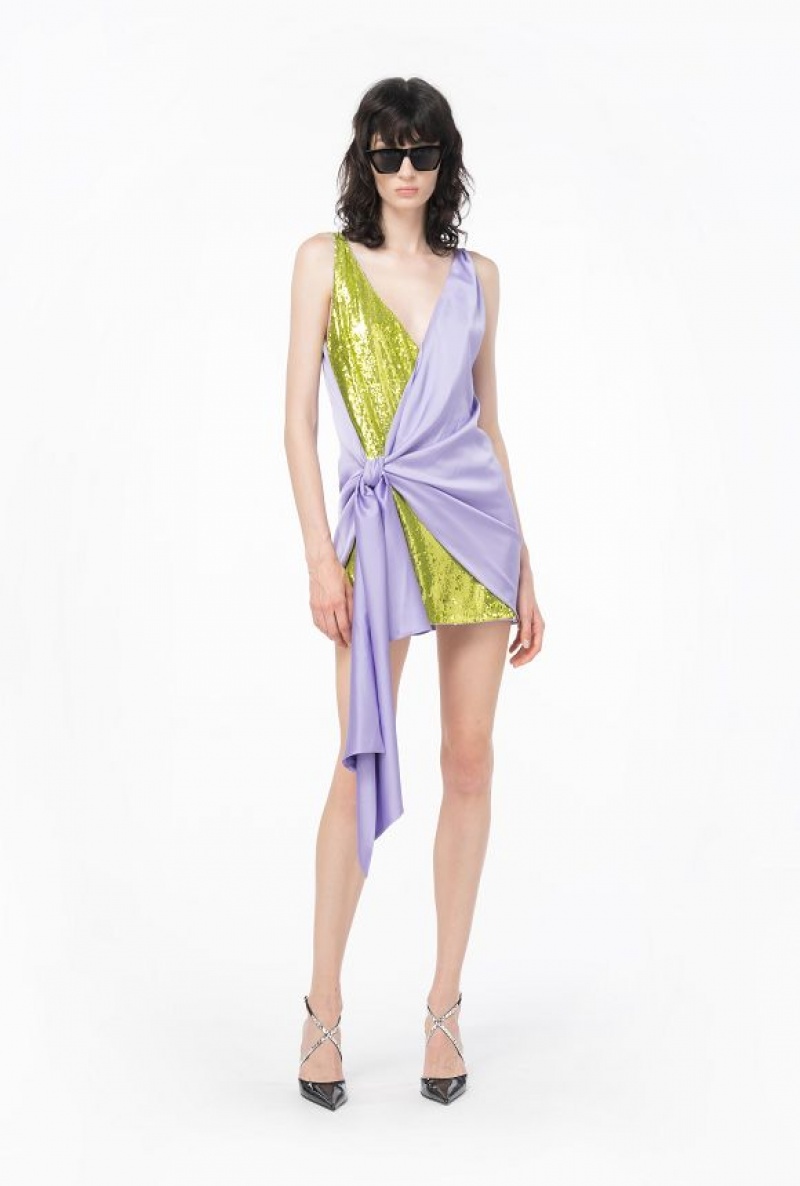 Pinko Fully Sequinned Satin Mini Dress LILAC/GREEN | SN-PKO33031