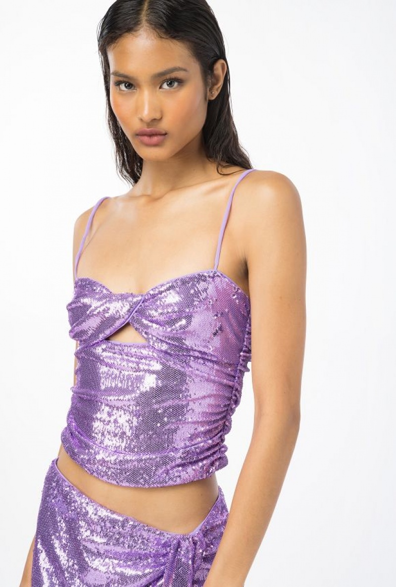 Pinko Fully Sequinned Top LISIANTHUS LILAC | SN-PKO33329