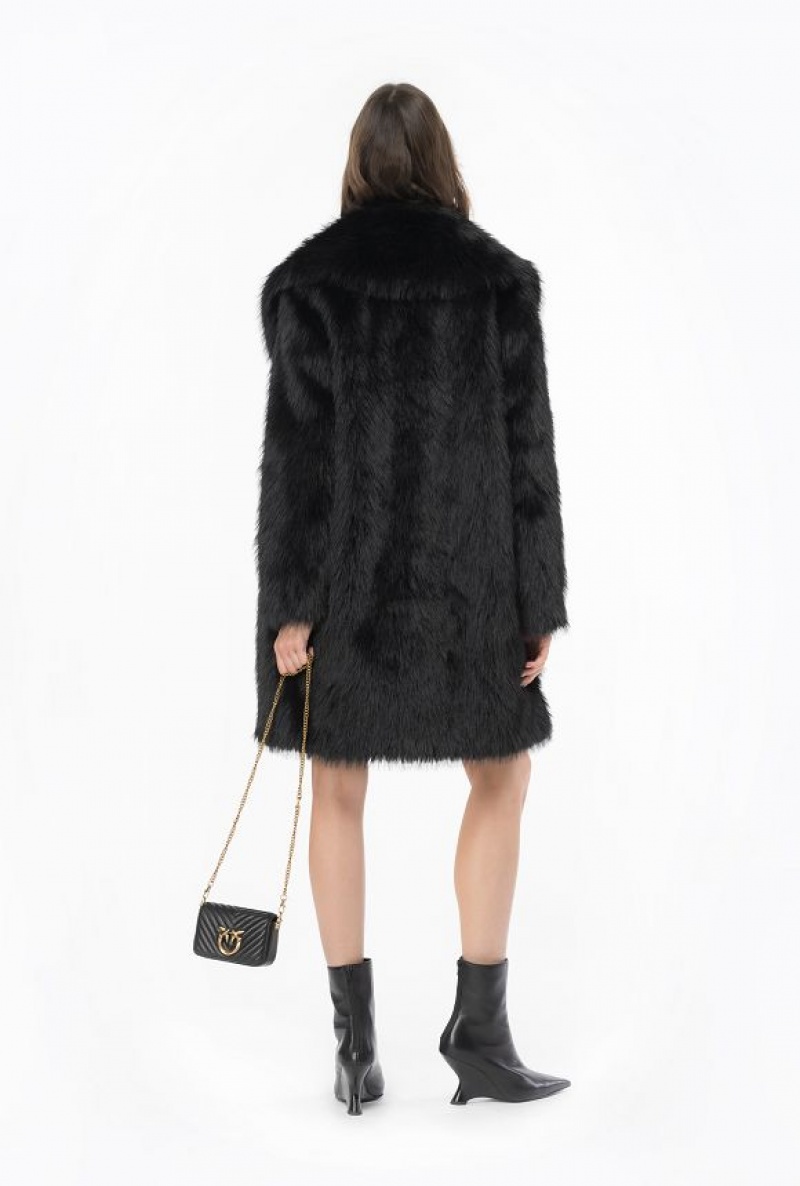 Pinko Fur-effect Pea Coat LIMO BLACK | SN-PKO33675