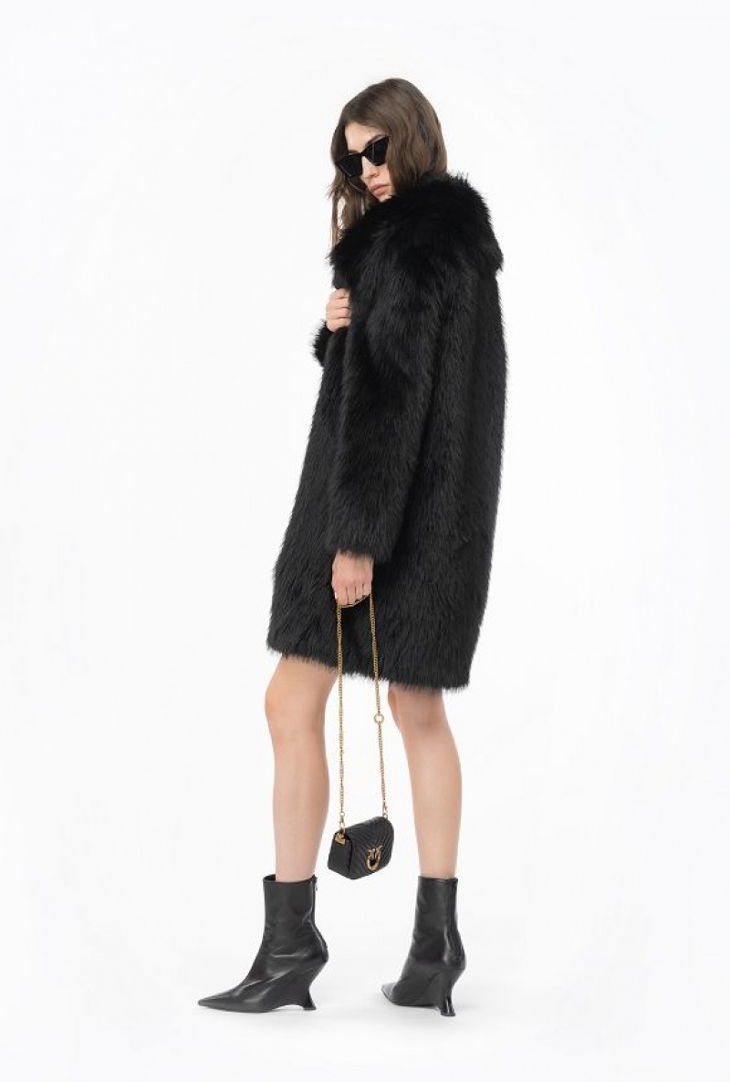 Pinko Fur-effect Pea Coat LIMO BLACK | SN-PKO33836