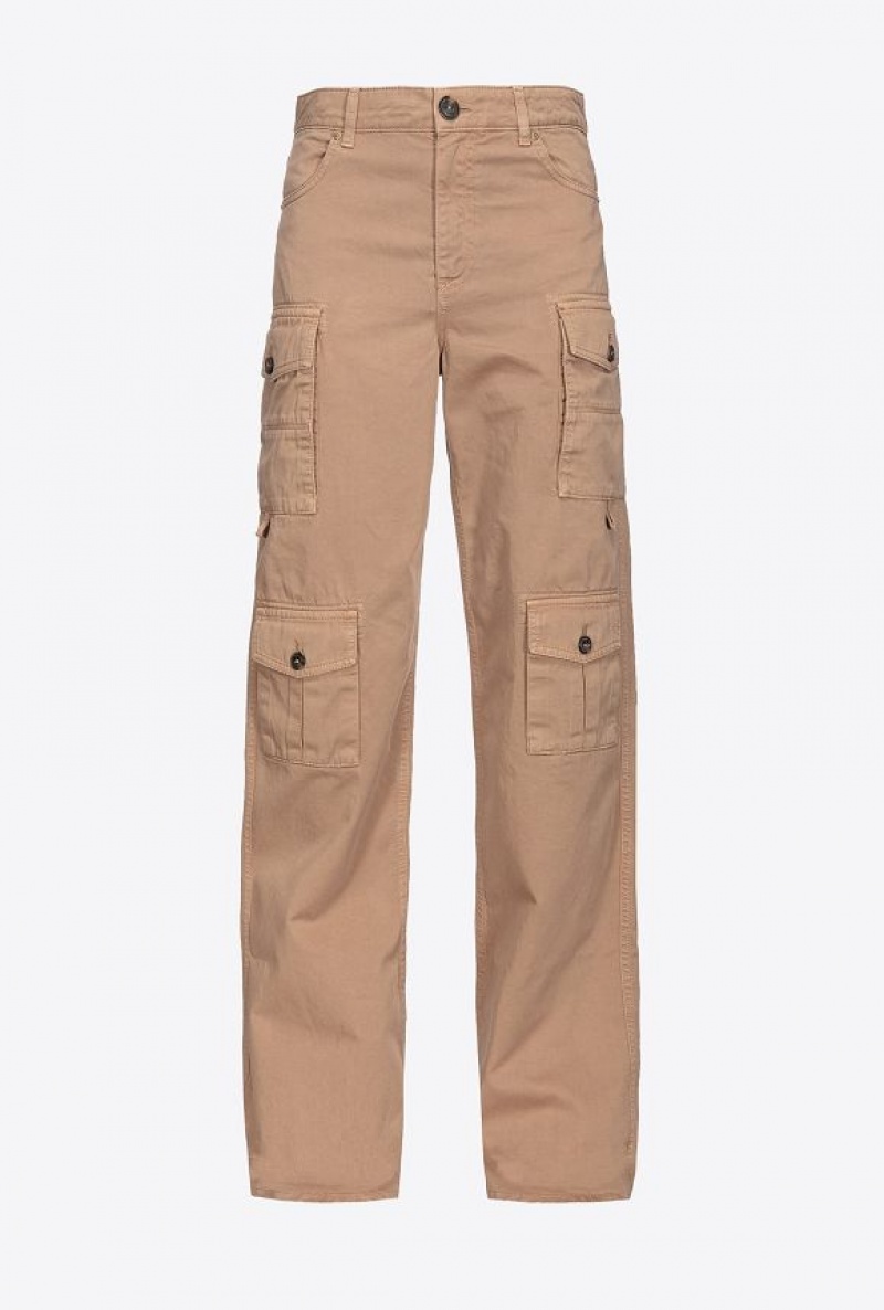 Pinko Gabardine Cargo Trousers MOCHA CAMEL | SN-PKO33757