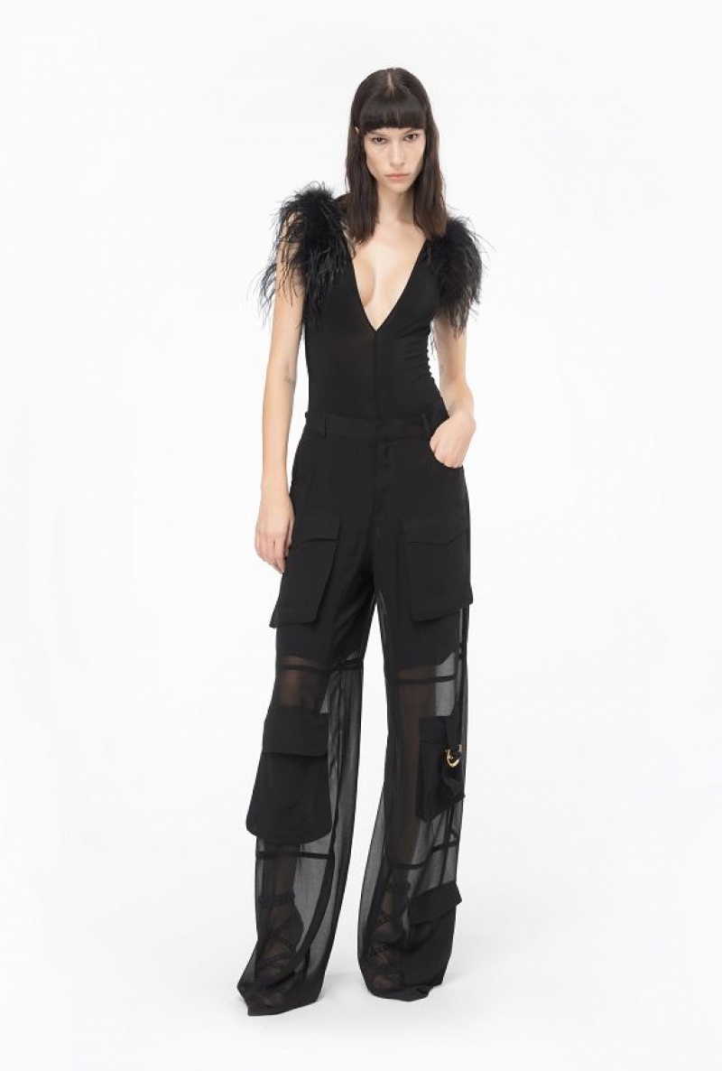 Pinko Georgette Cargo Trousers LIMO BLACK | SN-PKO33682