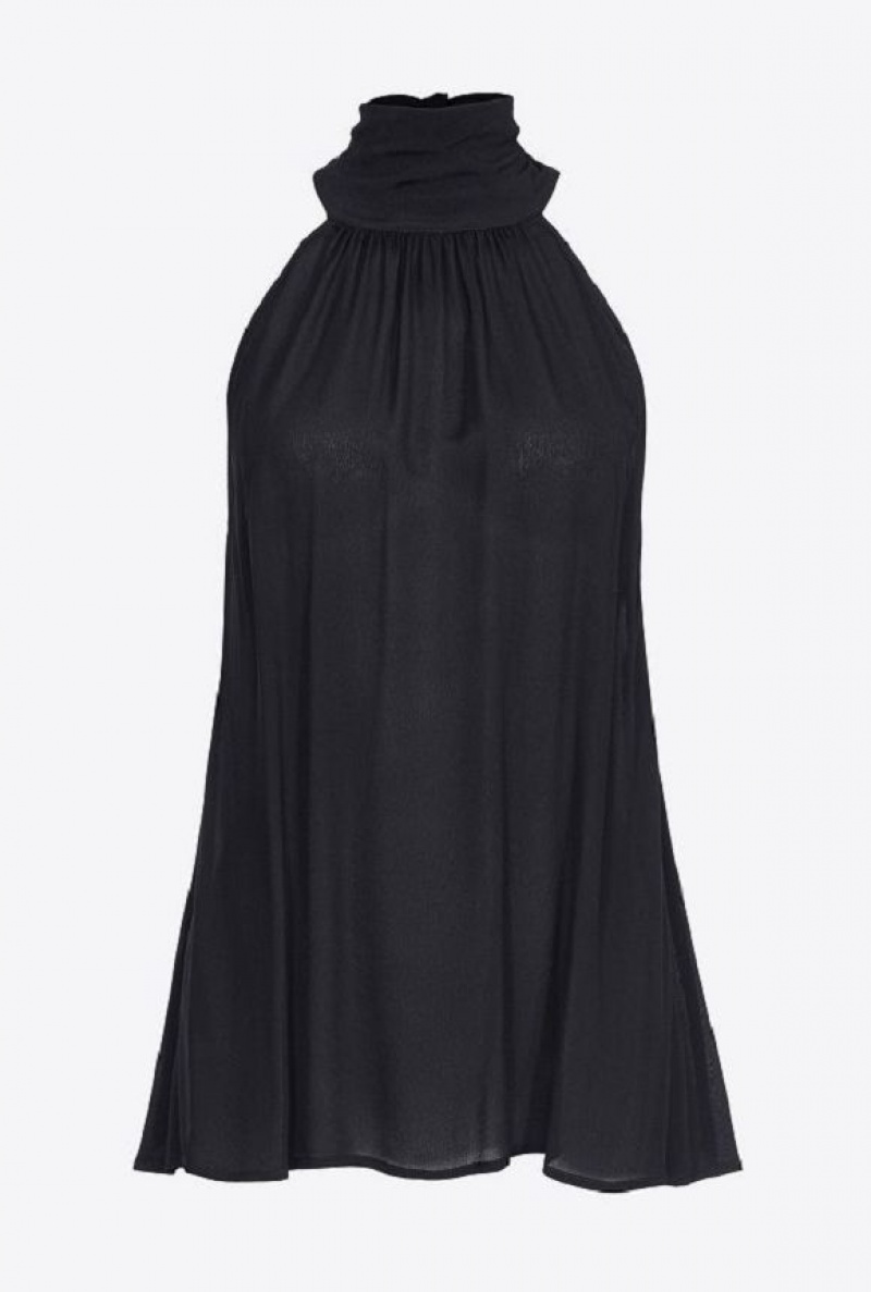 Pinko Georgette Halterneck Top LIMO BLACK | SN-PKO33209