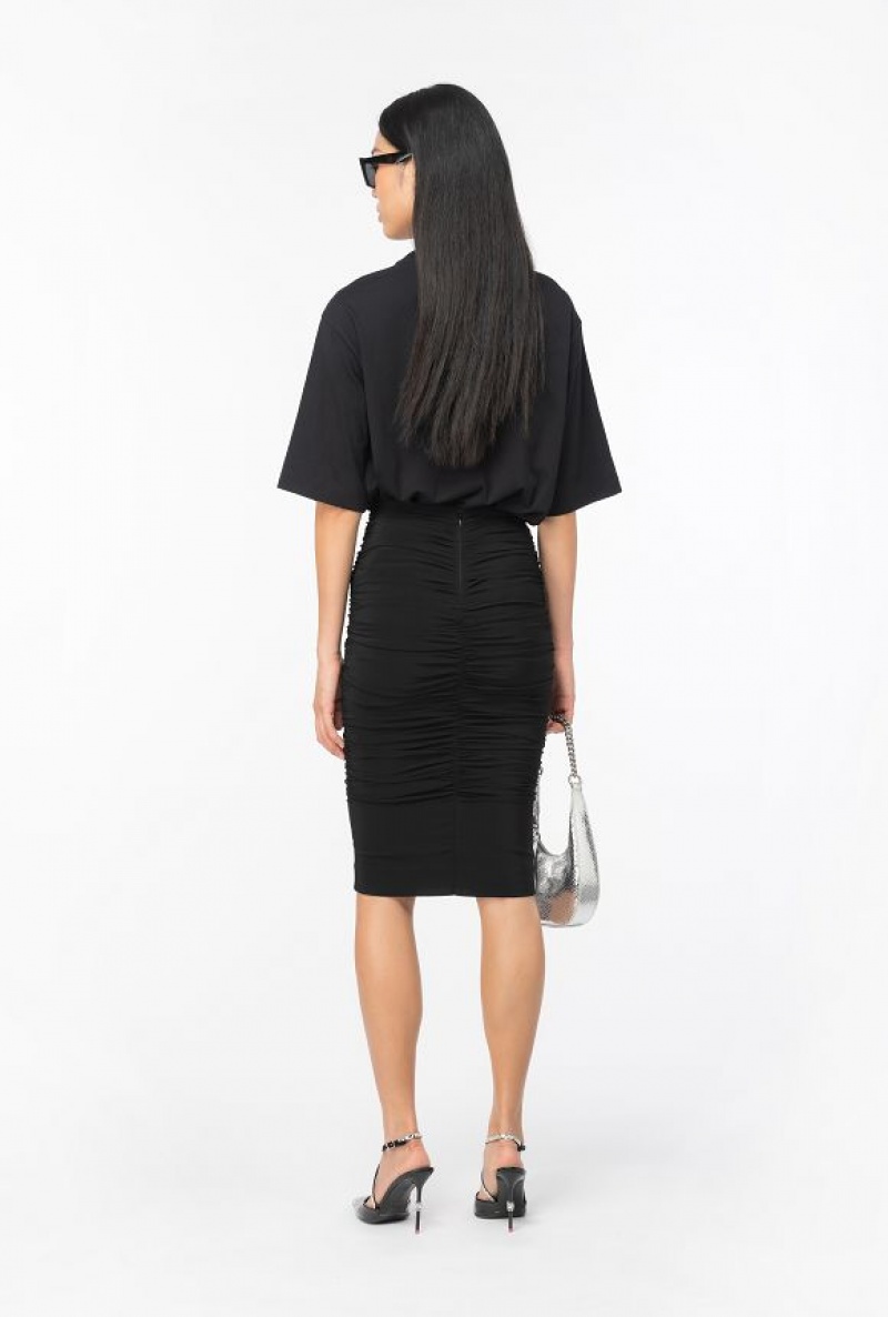 Pinko Georgette Midi Skirt LIMO BLACK | SN-PKO33936