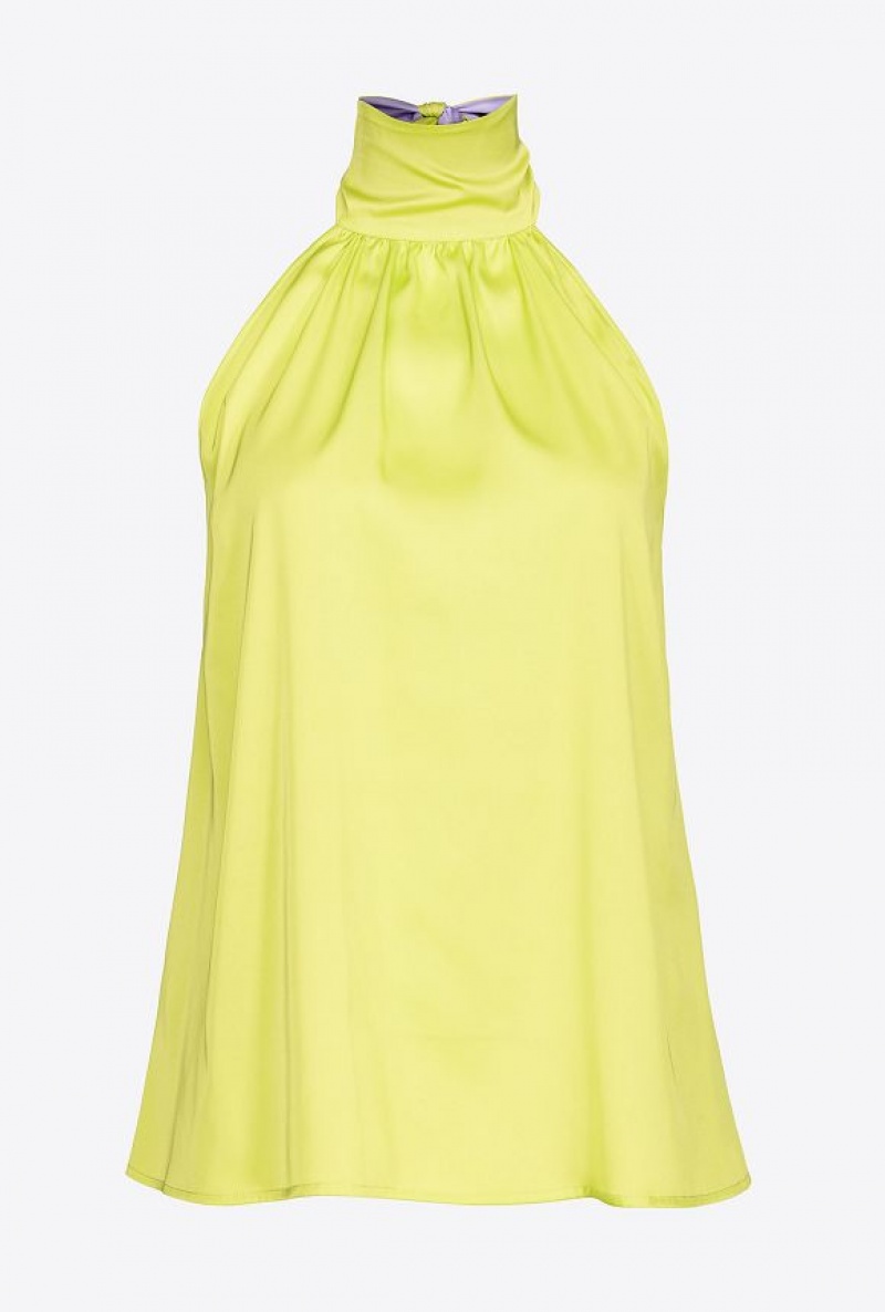 Pinko Halterneck Top In Light Satin LIME/LILAC | SN-PKO33947