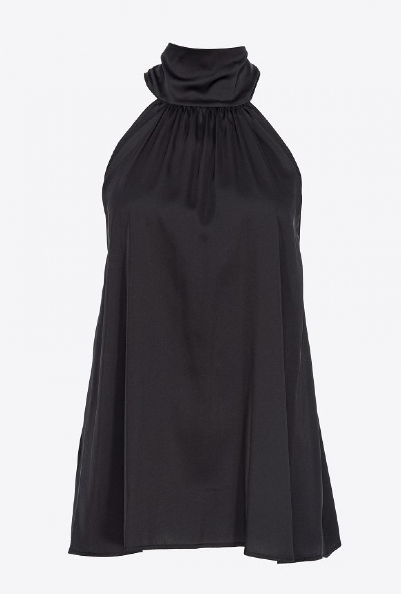 Pinko Halterneck Top In Light Satin LIMO BLACK | SN-PKO33186