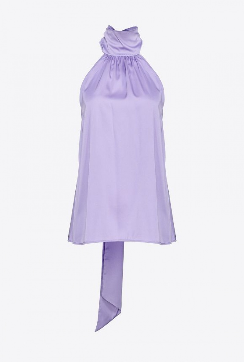 Pinko Halterneck Top In Light Satin LISIANTHUS LILAC | SN-PKO33328