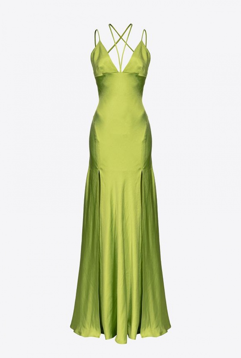 Pinko Hammered Satin Slip Dress LIME YELLOW | SN-PKO33052