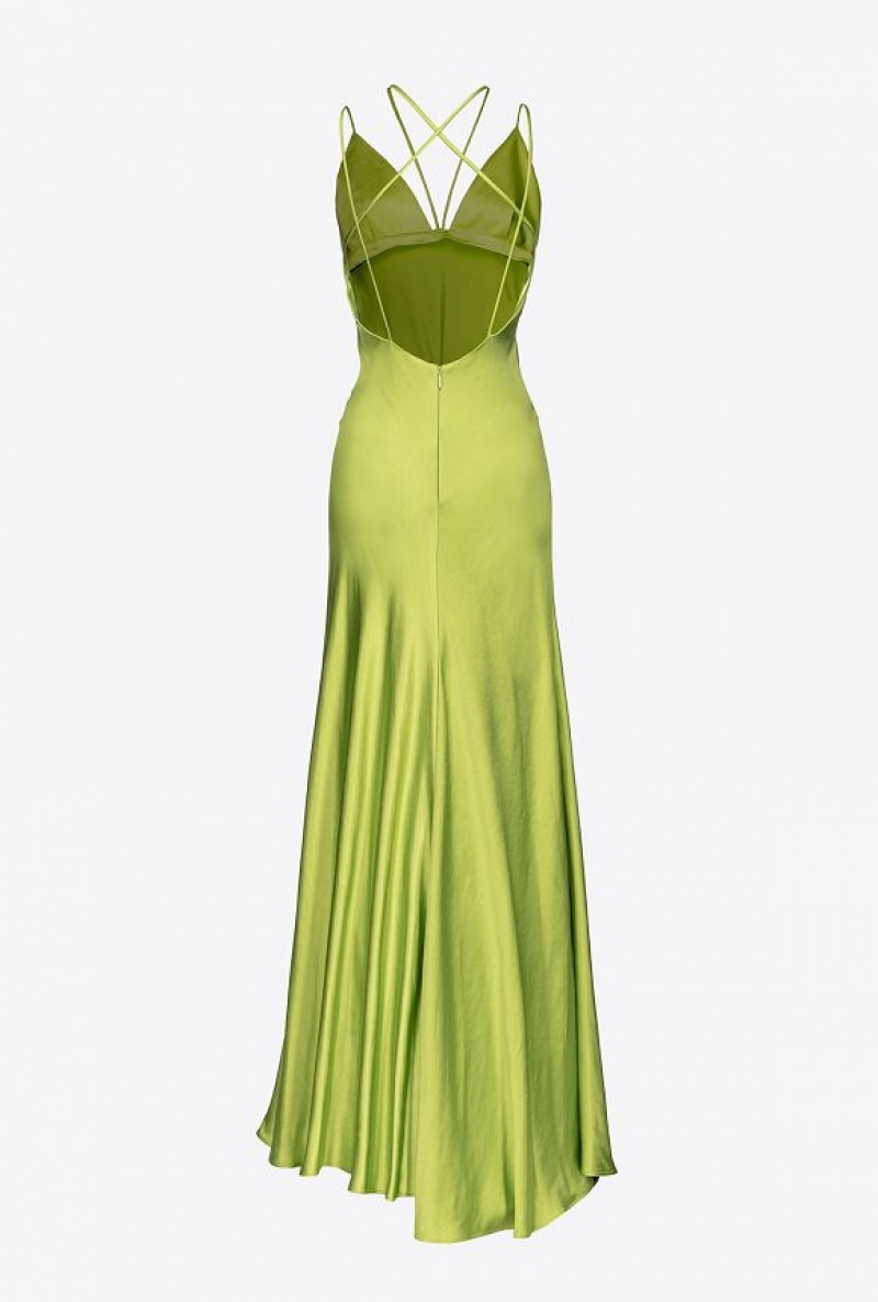 Pinko Hammered Satin Slip Dress LIME YELLOW | SN-PKO33052