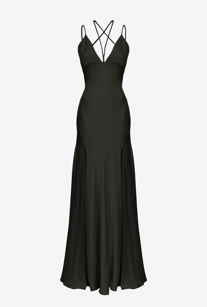 Pinko Hammered Satin Slip Dress LIMO BLACK | SN-PKO33034