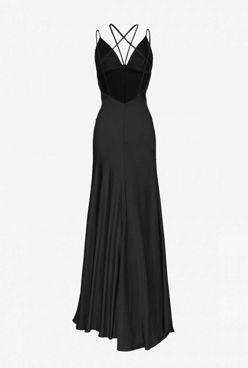 Pinko Hammered Satin Slip Dress LIMO BLACK | SN-PKO33034