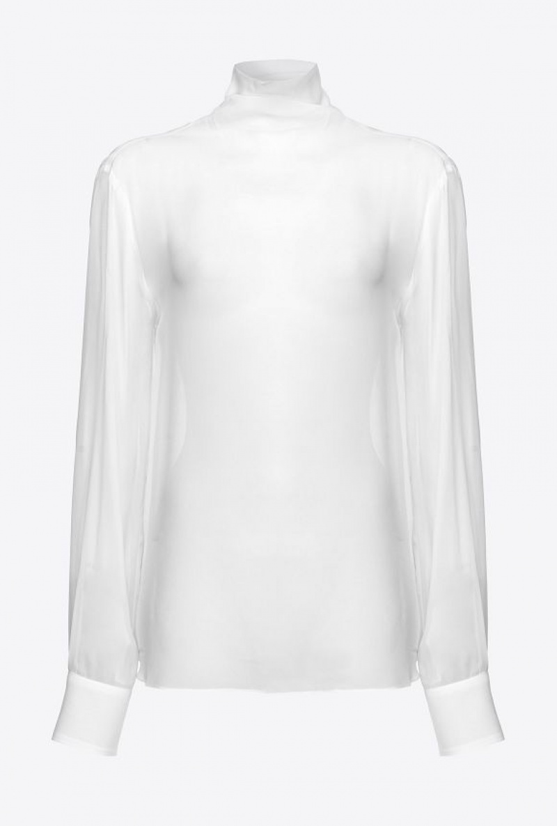 Pinko High-neck Georgette Blouse OFF-WHITE | SN-PKO33192