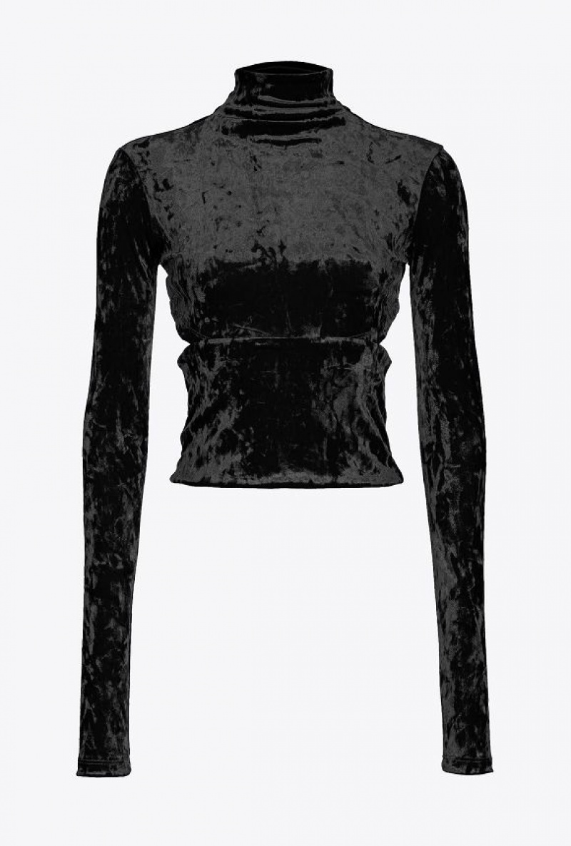 Pinko High-neck Velvet Sweater LIMO BLACK | SN-PKO33450