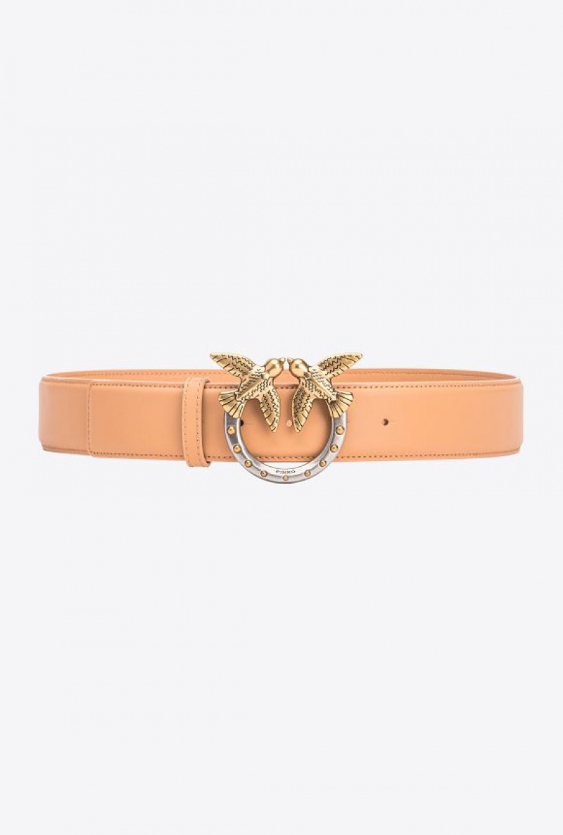 Pinko High-waist Love Birds Belt With Studs 4cm SANDSTORM-ANTIQUE GOLD | SN-PKO34245