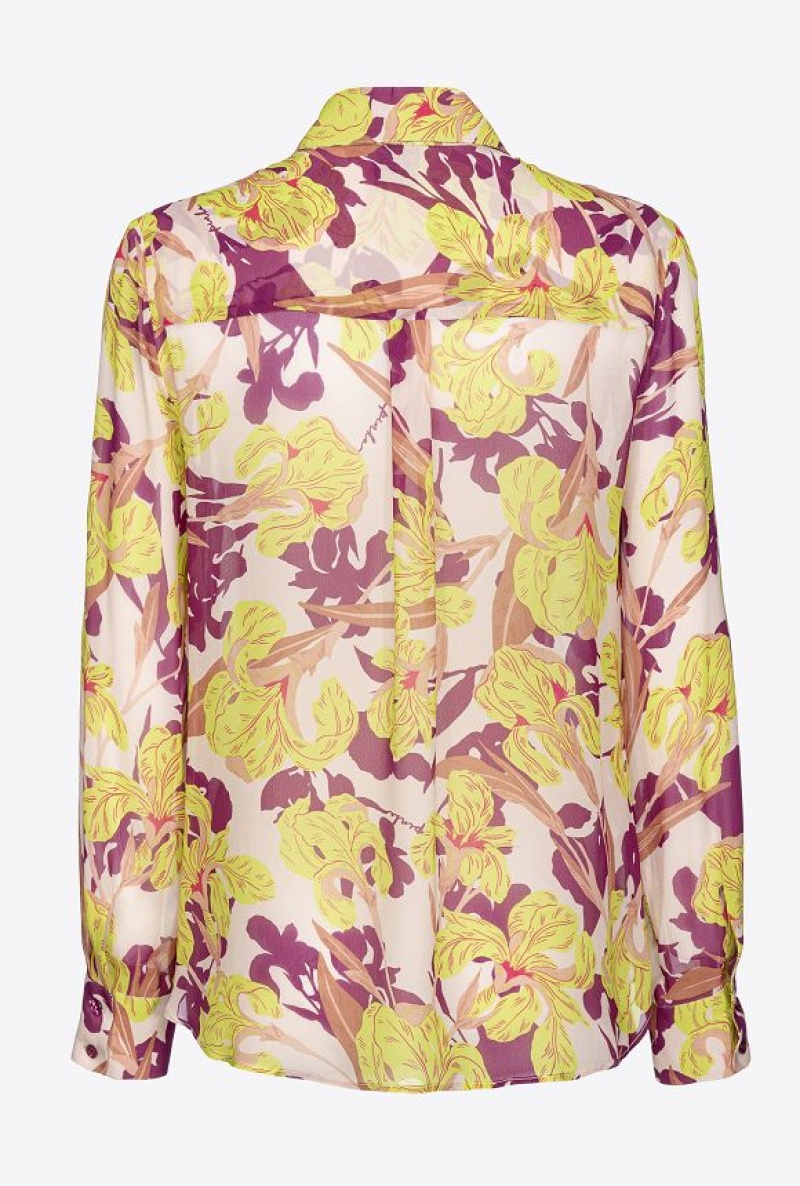 Pinko Iris-print Shirt MULTICOLOUR - BEIGE/GREEN | SN-PKO33147