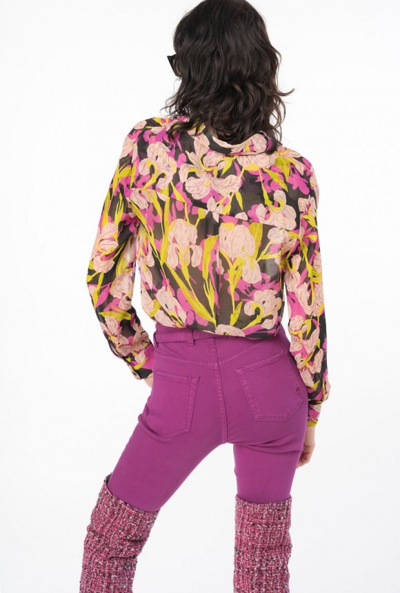 Pinko Iris-print Shirt MULTICOLOUR - BLACK/FUCHSIA | SN-PKO33176