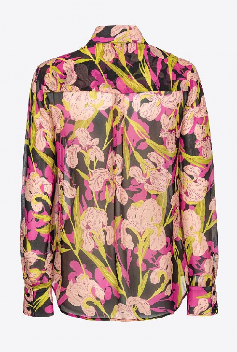 Pinko Iris-print Shirt MULTICOLOUR - BLACK/FUCHSIA | SN-PKO33176