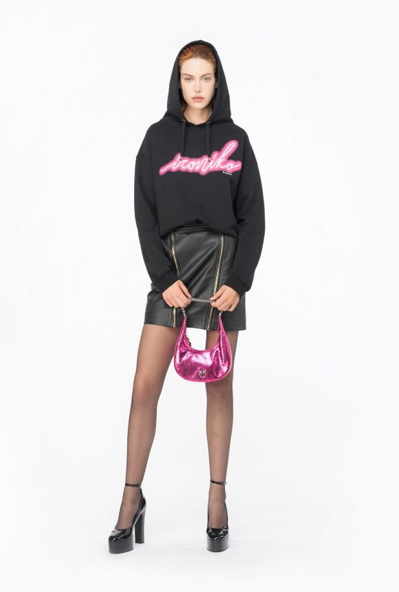 Pinko Ironiko-print Sweatshirt BLACK/FUCHSIA | SN-PKO33499