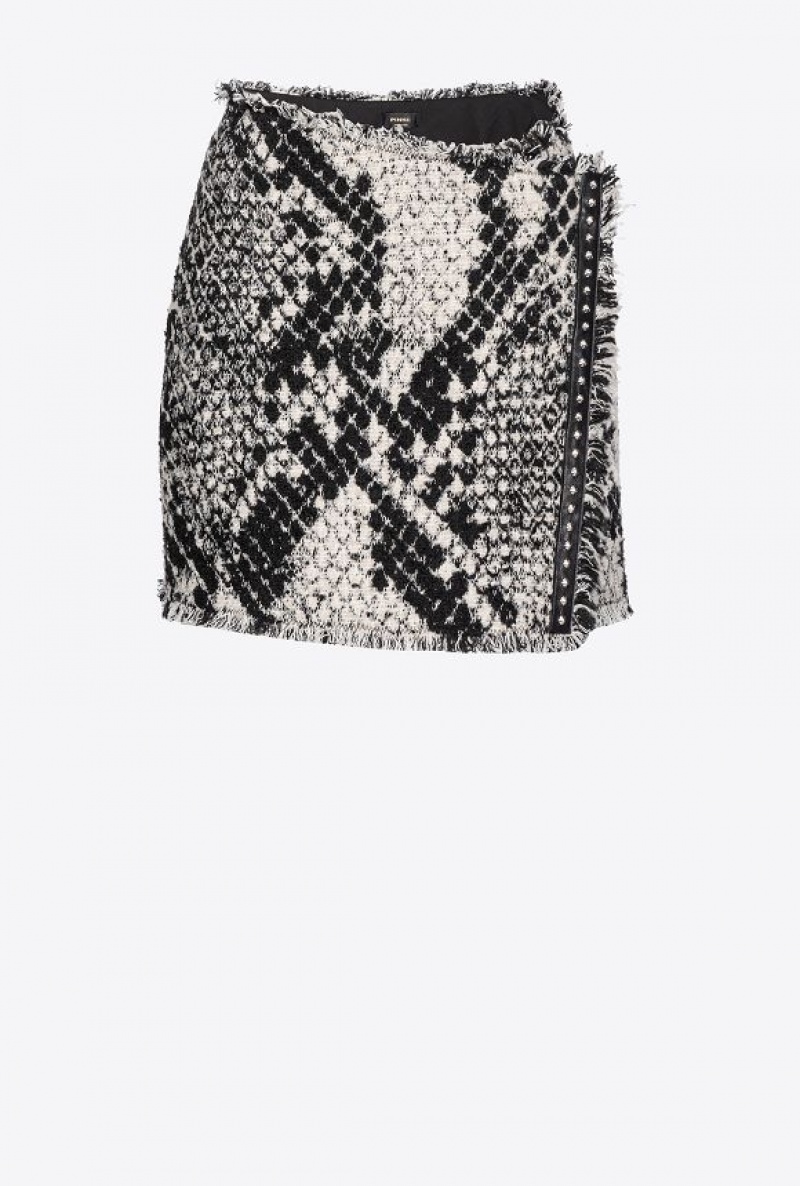 Pinko Jacquard Mini Skirt With Snake Motif WHITE/BLACK | SN-PKO33952